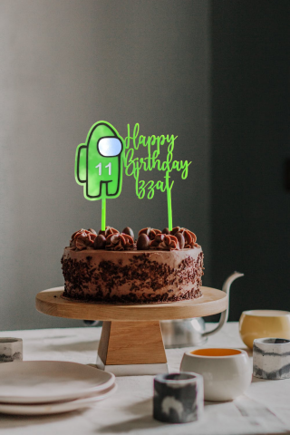 personalised cake topper for children birthday - among us design with custom name - made in australia