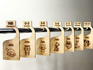 personalised wooden closet clothing divider with custom names. New born baby. 7 dividers per set. Made in Australia.